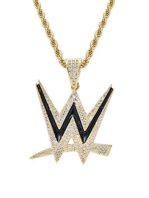 Brass Cubic Zirconia Enamel Letter Hip Hop Necklace