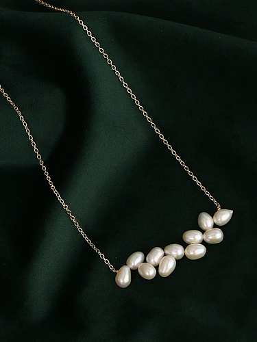 Brass Freshwater Pearl Geometric Minimalist Necklace