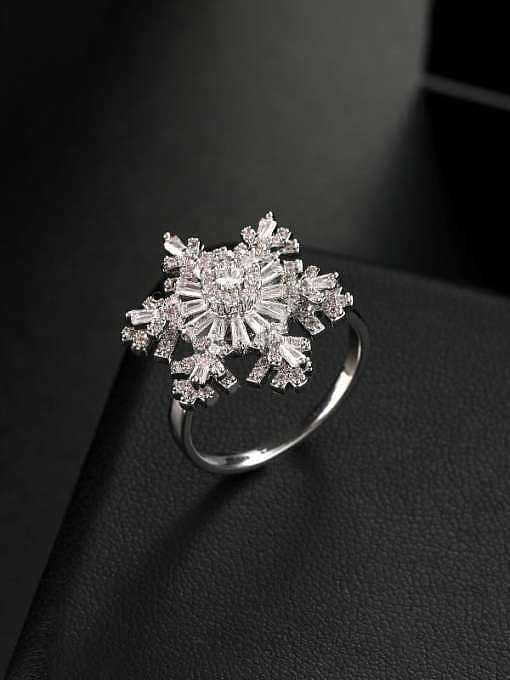 Brass Cubic Zirconia White Flower Dainty Band Ring