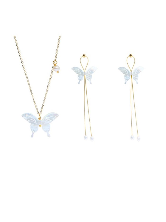 Brass Shell Minimalist ButterflyEarring and Necklace Set