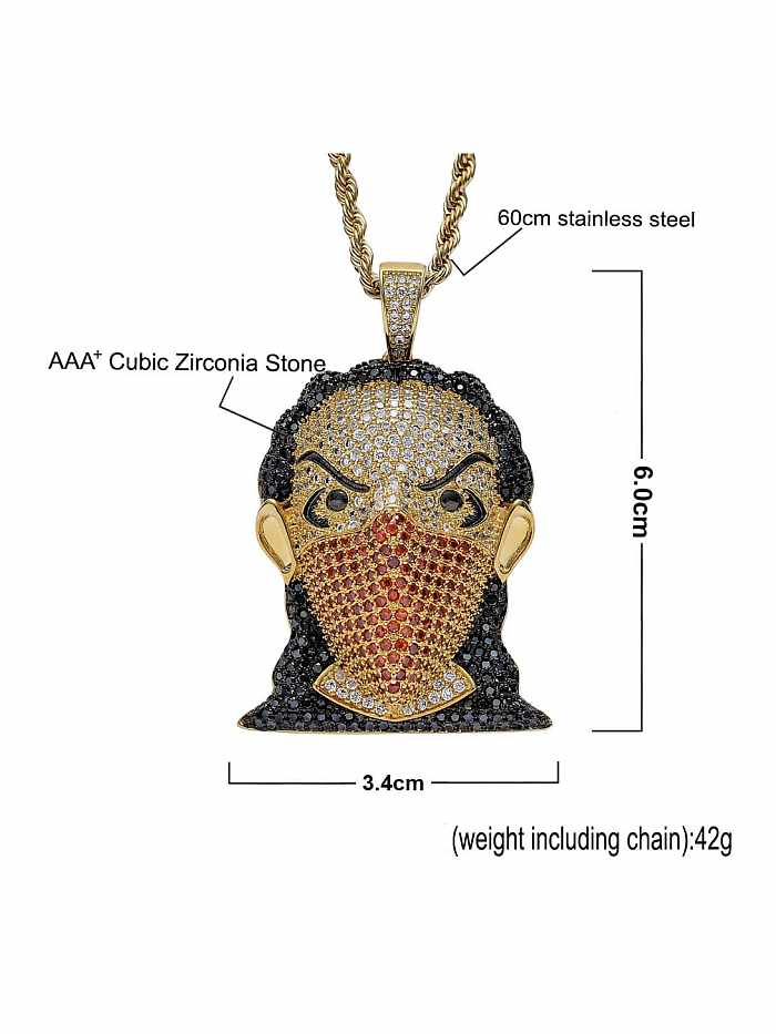 Brass Cubic Zirconia Masked girl person avatar Hip Hop Necklace