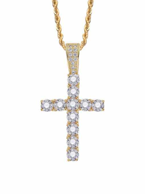 Brass Cubic Zirconia Cross Hip Hop Necklace