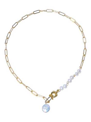 Geometrische minimalistische Süßwasserperlen-Halskette aus Messing