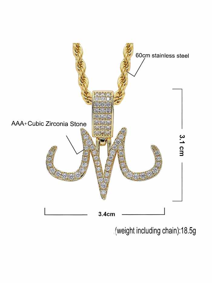 Brass Cubic Zirconia Letter Hip Hop Necklace