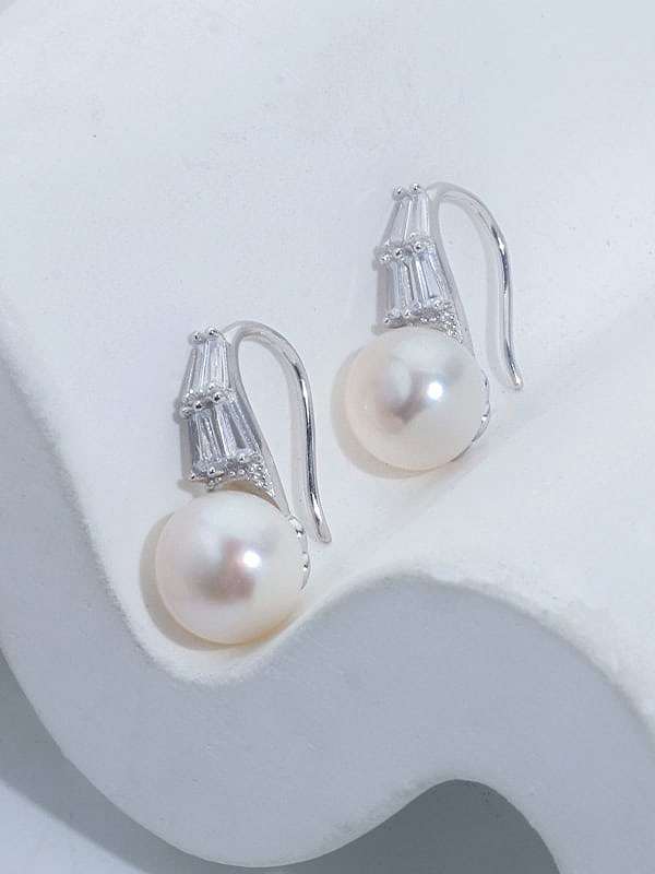 925 Sterling Silver Freshwater Pearl Geometric Minimalist Hook Earring