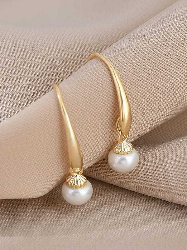 Brass Imitation Pearl Geometric Dainty Hook Earring