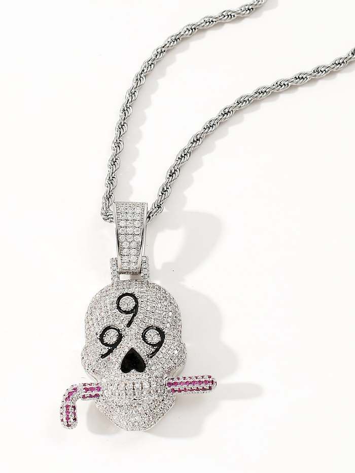 Collar de hip hop con calavera de circonita cúbica de latón
