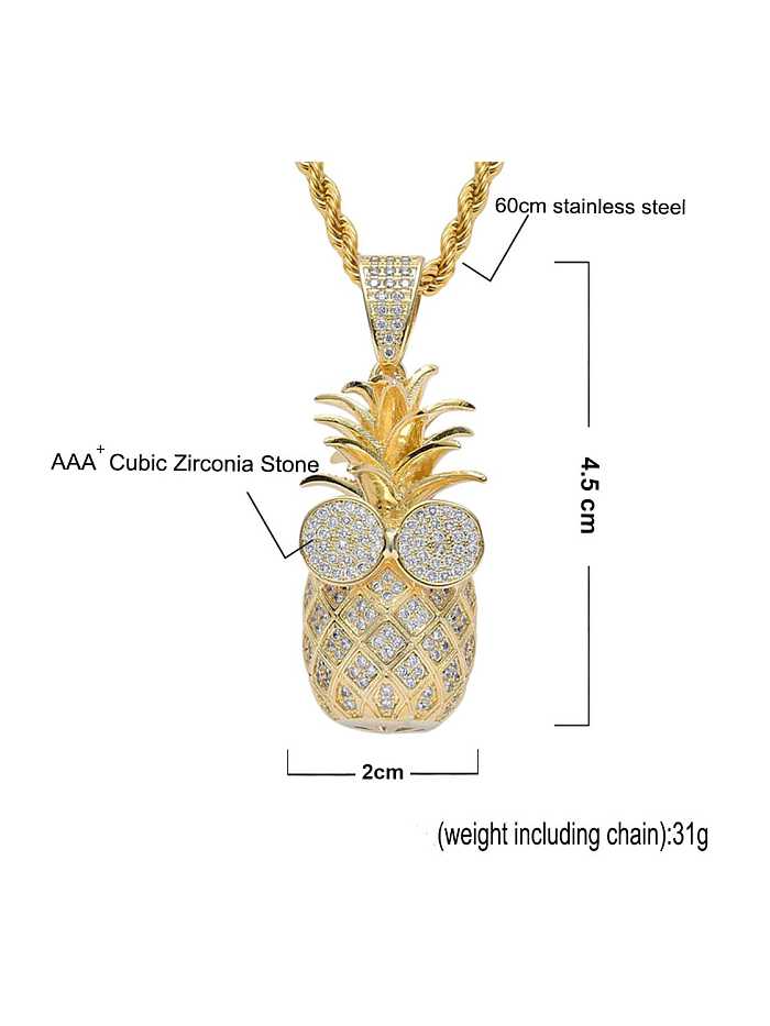 Brass Cubic Zirconia Pineapple Trend Necklace