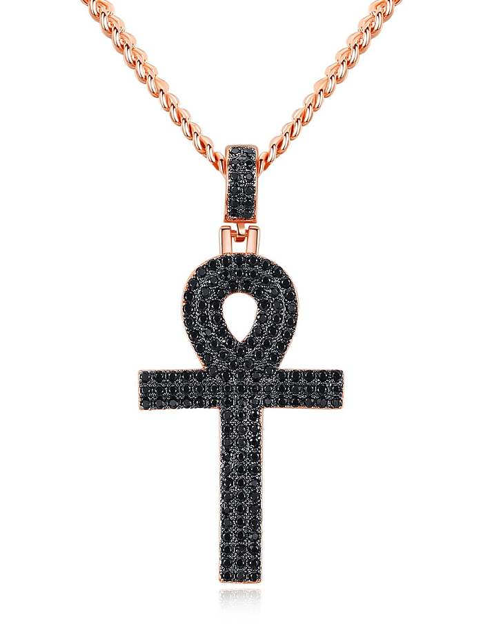 Copper Cubic Zirconia Key Hip Hop Necklace