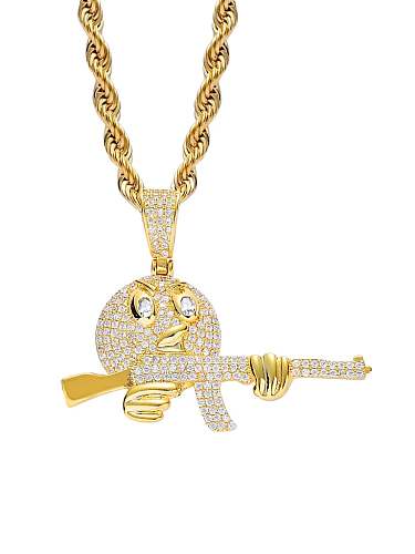 Brass Cubic Zirconia Cartoon emoji holding gun Hip Hop Necklace