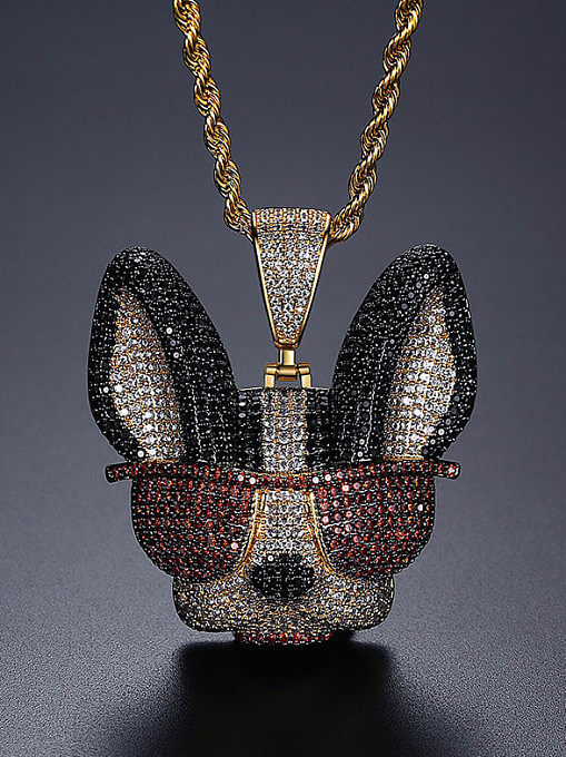 Copper Cubic Zirconia Dog Hip Hop Necklace