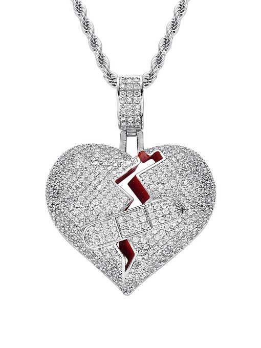 Brass Cubic Zirconia Heart Hip Hop Necklace