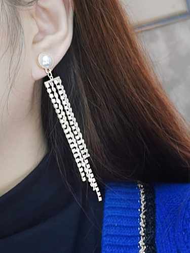 Brass Cubic Zirconia Tassel Hip Hop Threader Earring