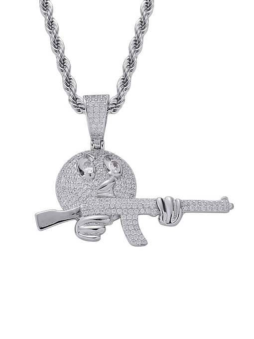 Latón Cubic Zirconia Cartoon emoji holding gun Hip Hop Collar