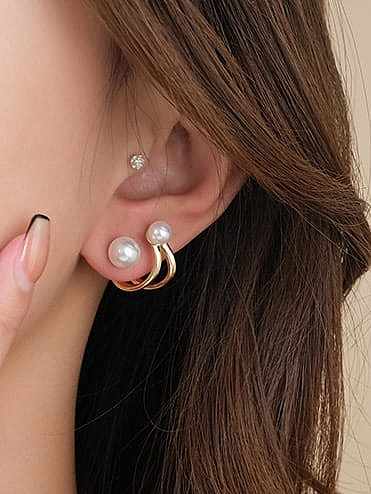 Brass Imitation Pearl Geometric Minimalist Stud Earring