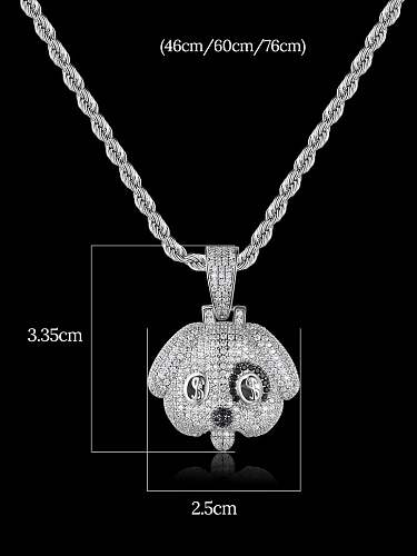 Brass Cubic Zirconia Dog Hip Hop Necklace