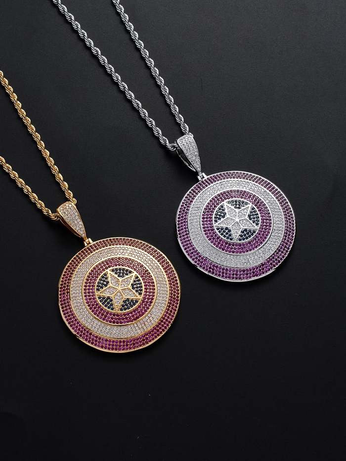Brass Cubic Zirconia Captain America Shield Hip Hop Necklace