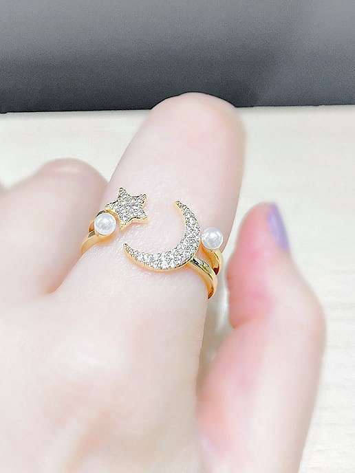 Brass Cubic Zirconia Moon Dainty Band Ring