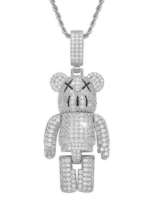 Brass Cubic Zirconia Bear Hip Hop Necklace