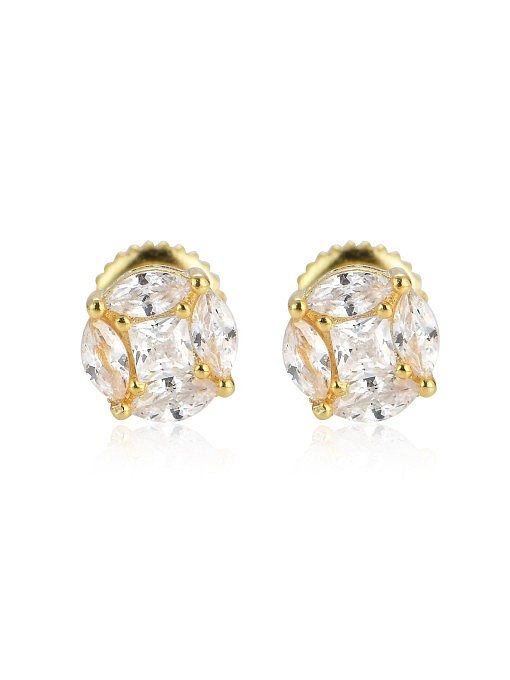 925 Sterling Silver Cubic Zirconia Round Hip Hop Stud Earring