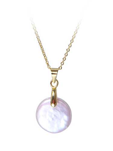 Brass Freshwater Pearl Geometric Minimalist Buttons Pendant Necklace