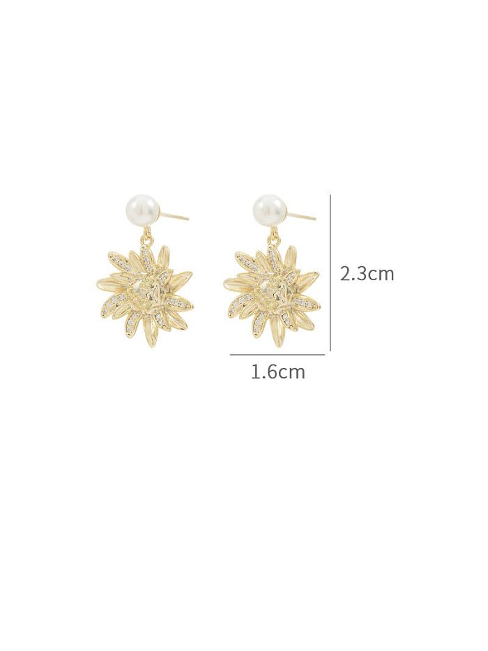 Brass Cubic Zirconia Flower Dainty Drop Earring