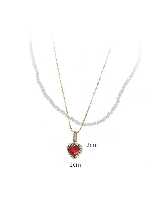 Brass Cubic Zirconia Red Heart Vintage Necklace