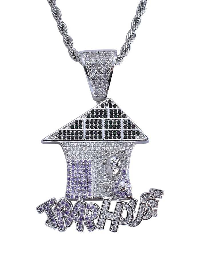 Collier Hip Hop Maison en Laiton Cubic Zirconia