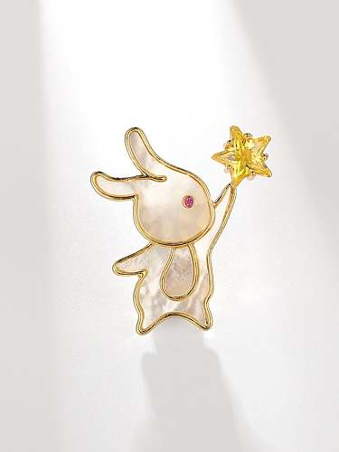 Broche mignonne lapin en laiton et zircon cubique