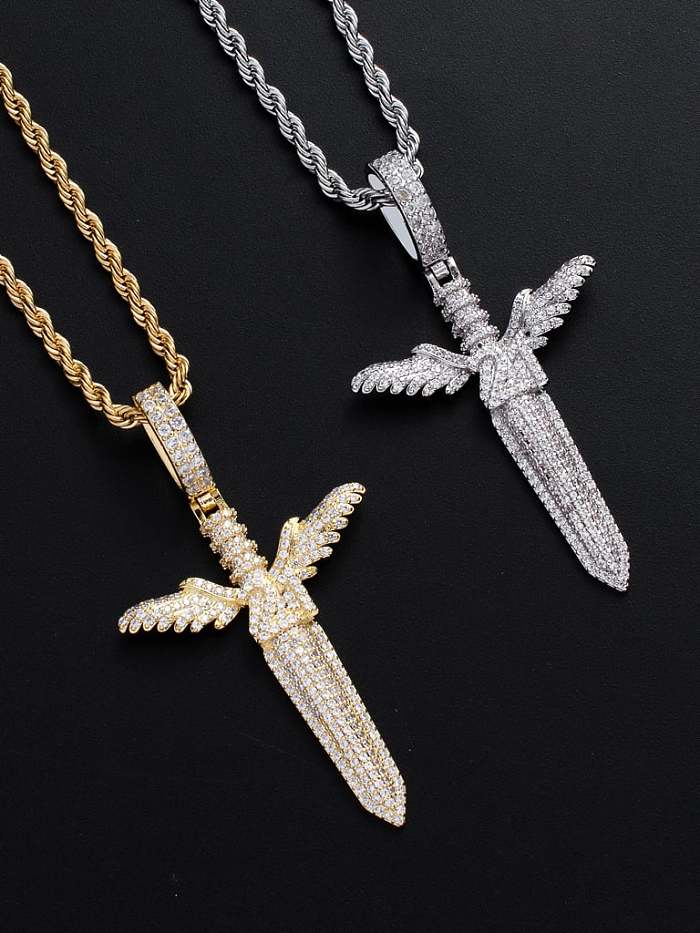 Collar de hip hop con cruz de circonita cúbica de latón