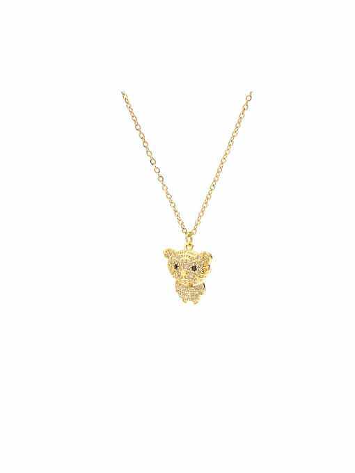 Brass Cubic Zirconia Bear Cute Necklace