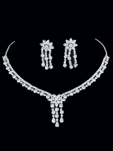 Tassel Brass Cubic Zirconia Statement Earring and Necklace Set