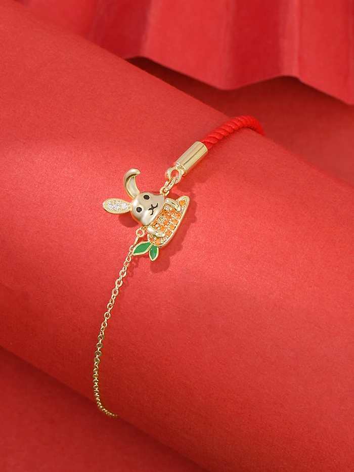 Brass Cubic Zirconia Rabbit Dainty Handmade Weave Bracelet