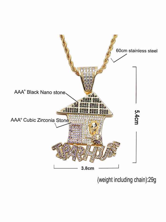 Collier Hip Hop Maison en Laiton Cubic Zirconia