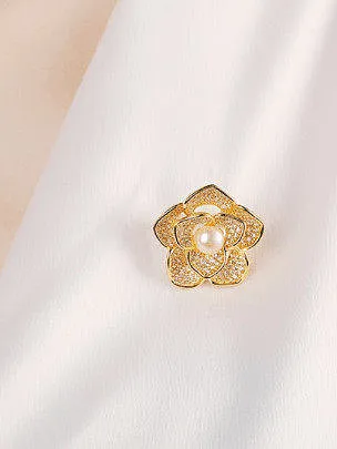 Brass Cubic Zirconia Flower Trend Brooch