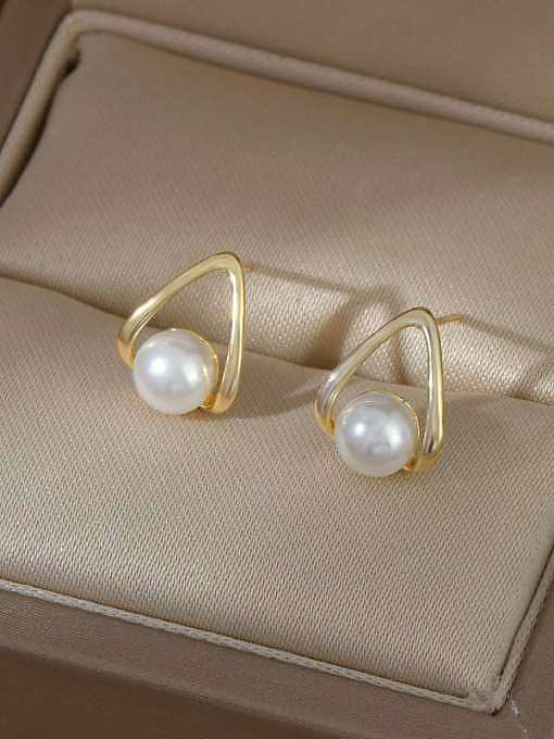 Brass Imitation Pearl Geometric Dainty Stud Earring