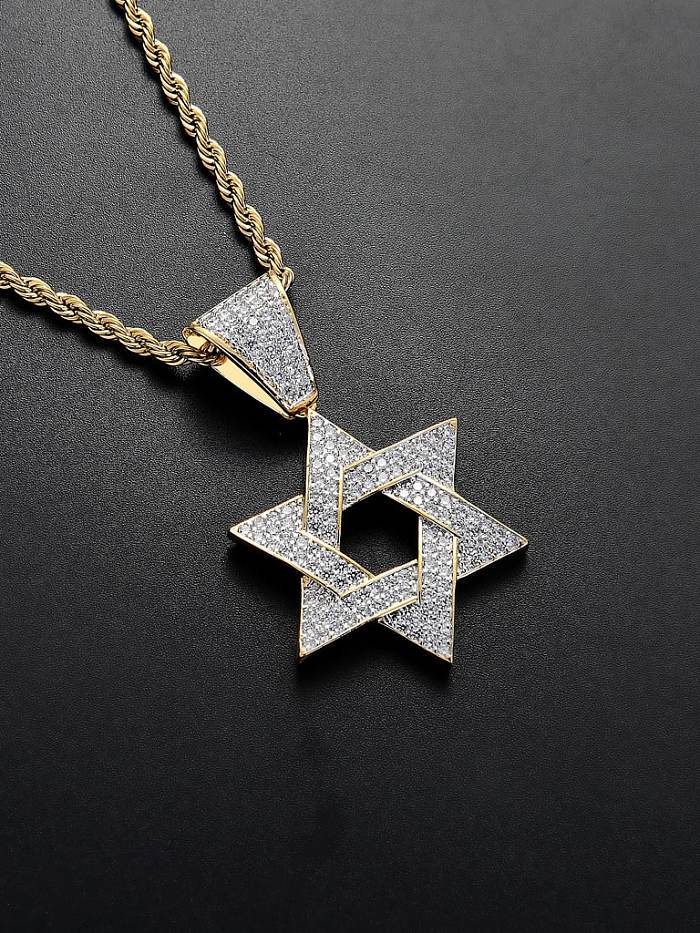 Brass Cubic Zirconia Six-pointed star Hip Hop Necklace