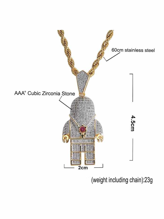 Brass Cubic Zirconia Astronaut Hip Hop Necklace