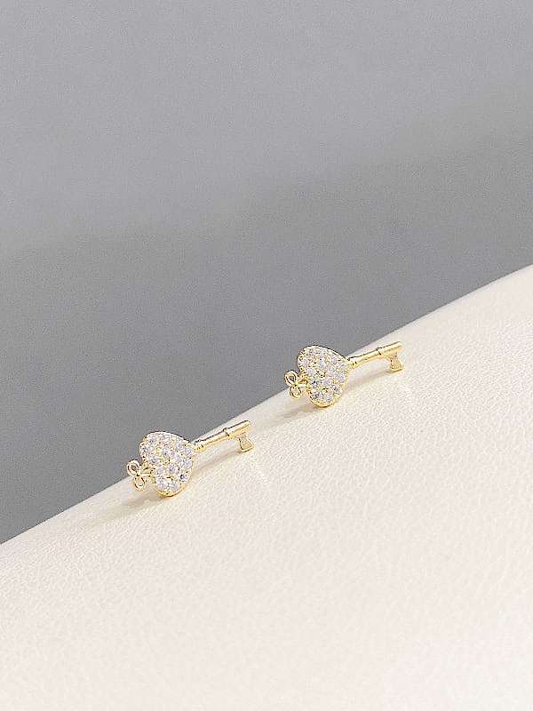 Brass Cubic Zirconia Heart Minimalist Stud Earring