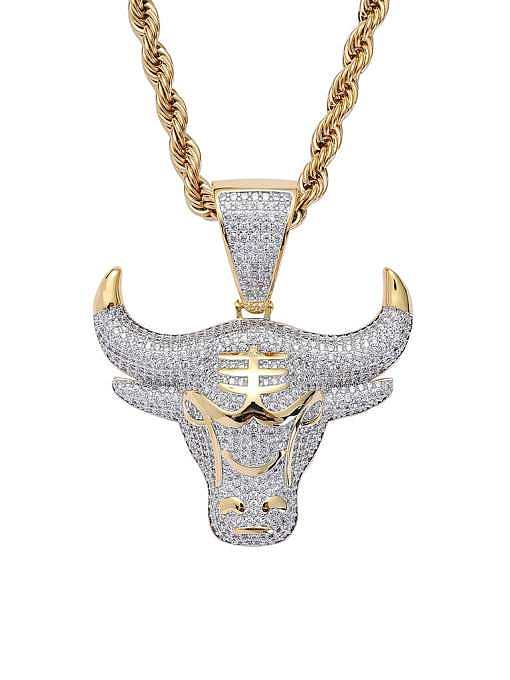 Brass Cubic Zirconia Bull head Hip Hop Necklace