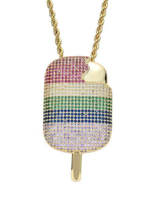 Brass Cubic Zirconia Multi Color Ice cream Hip Hop Necklace