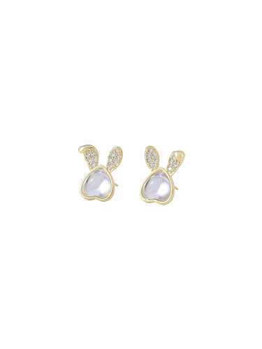 Brass Cubic Zirconia Rabbit Dainty Stud Earring