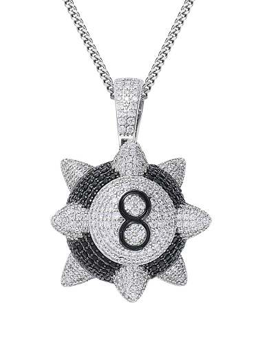 Latón Cubic Zirconia Negro 8 Meteor Hammer Hip Hop Collar