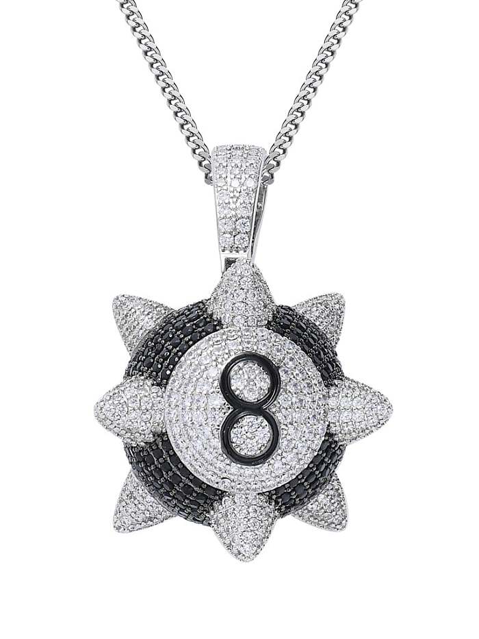 Brass Cubic Zirconia Black 8 Meteor Hammer Hip Hop Necklace