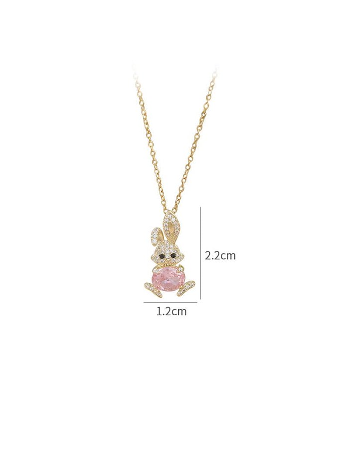 Brass Cubic Zirconia Pink Rabbit Dainty Necklace