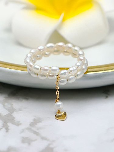 Brass Freshwater Pearl Geometric Minimalist Stackable Ring