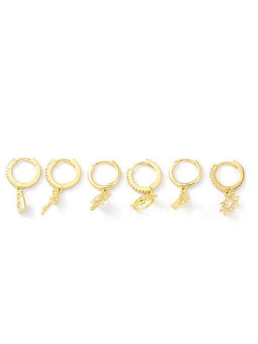 Brass Cubic Zirconia Geometric Minimalist Huggie Earring