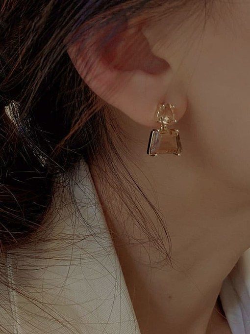 Brass Cubic Zirconia Geometric Vintage Stud Earring