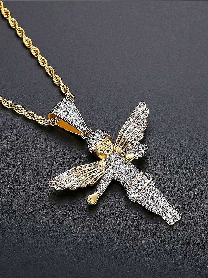 Brass Angel Cubic Zirconia Wing Hip Hop Necklace