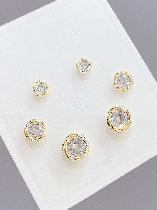 Brass Cubic Zirconia Geometric Minimalist Stud Earring